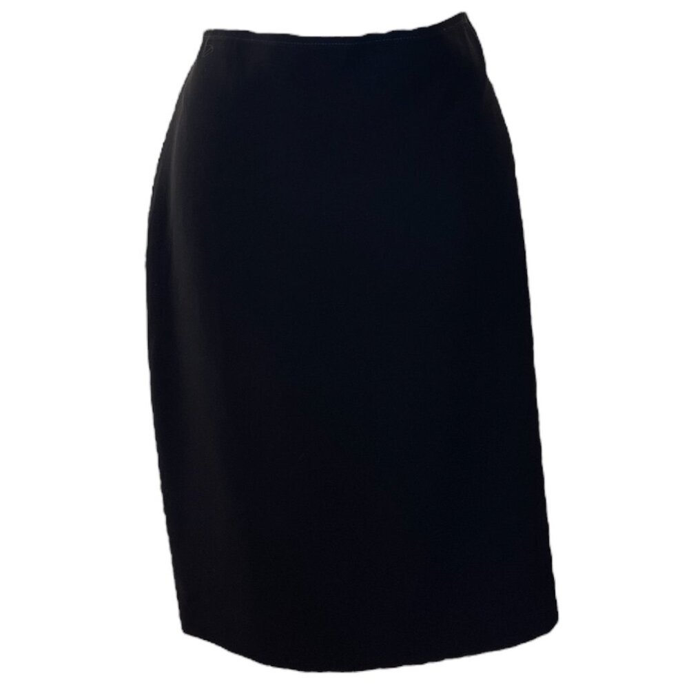 St. John Black Fully Lined Silk Skirt with Zipper Closure and Back Seam Slit